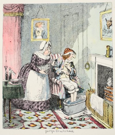 Mr Lambkin Has to Be Nursed, and to Go Through a Regular Course of Medicine, Taking Many a Bitter Pill and Requiring All the Sweet Persuasive Powers of Mrs Slope to Take His Regular Doses of That Horri by George Cruikshank